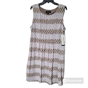 Perceptions Taupe And White Sleeveless Midi Pleated Shift Dress Size XL
